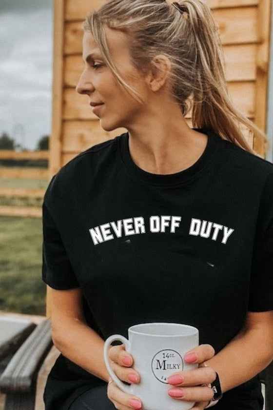 Never Off Duty - oversized college tee