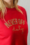 Never Off Duty cherry red sweatshirt by Mama Life London 