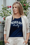 Navy Never Off Duty t-shirt styled by Mama Life London