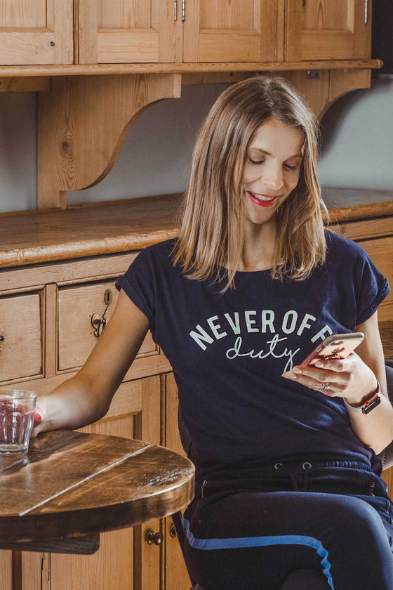 Navy Never Off Duty t-shirt by Mama Life London 