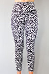 White leopard leggings front by Mama Life London